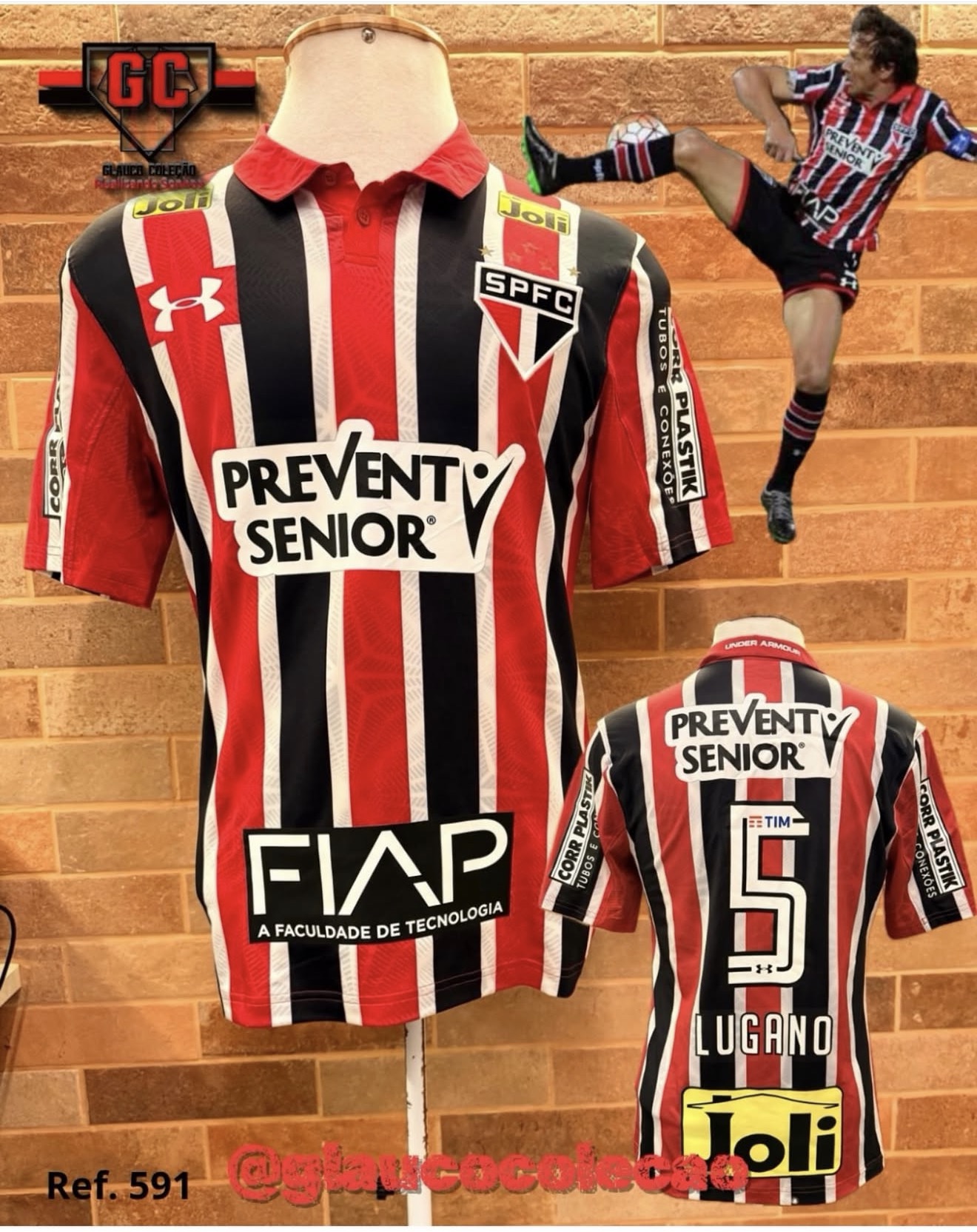 CAMISA SÃO PAULO FC 2016/17 -🇾🇪LUGANO🇾🇪 - TAMANHO G -  ⚽️DE JOGO⚽️  🏷️EXCELENTE ESTADO🏷️